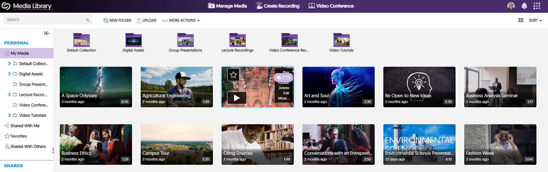 The video platform with share highlighted for a video.