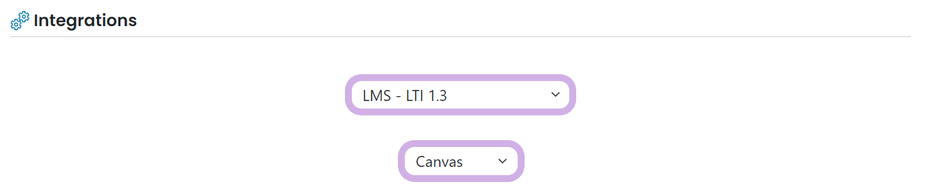 LMS -LTI 1.3 and Canvas are selected from the drop-down menu and are highlighted.