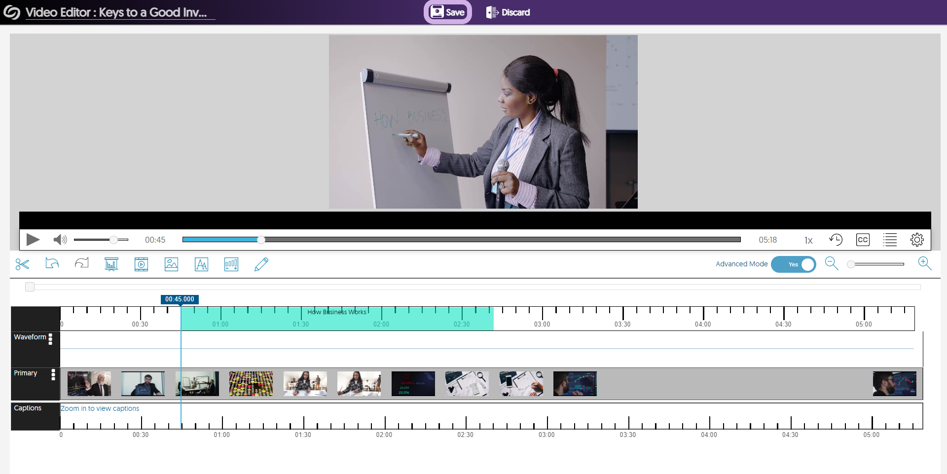 The video editor with the Save button highlighted.