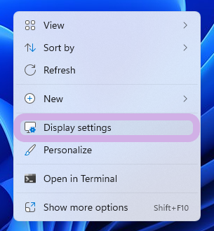 The desktop drop-down menu has Display Settings highlighted.