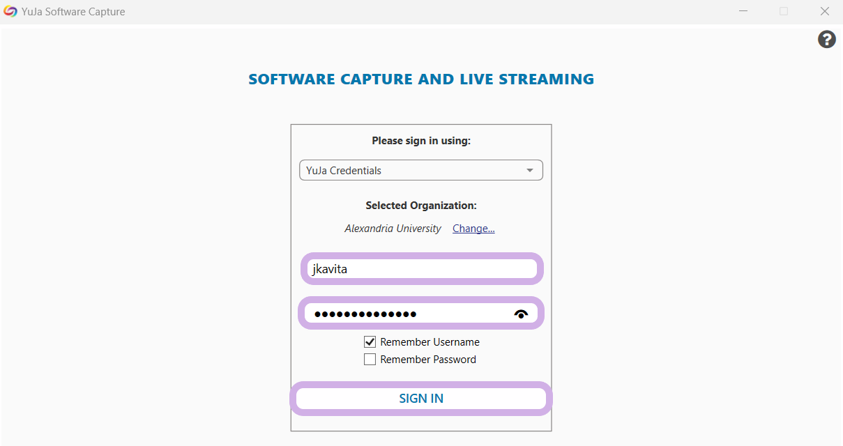 The Software Capture sign in page features text fields for username and password with a sign in button.