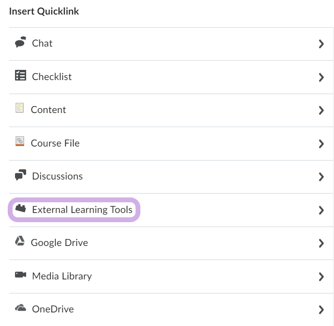 External learning tools is selected.