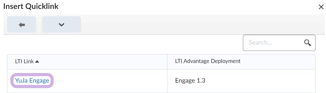 the YuJa Engage LTI link i shown highlighted.