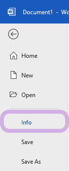 The Info tab is highlighted in Microsoft Word.