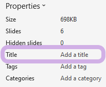 The option to Add a title is highlighted in the Properties section.
