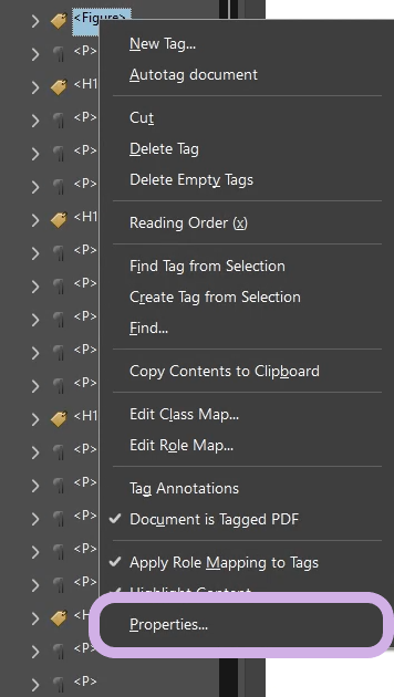 The context menu is open and Properties... is highlighted.