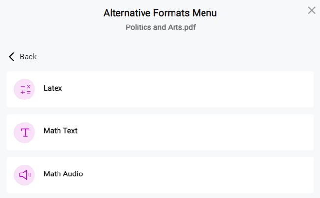 Math Alternative Formats menu.