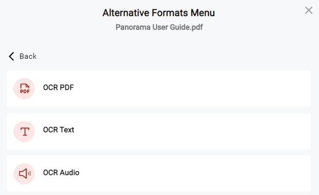 OCR Alternative Formats menu.