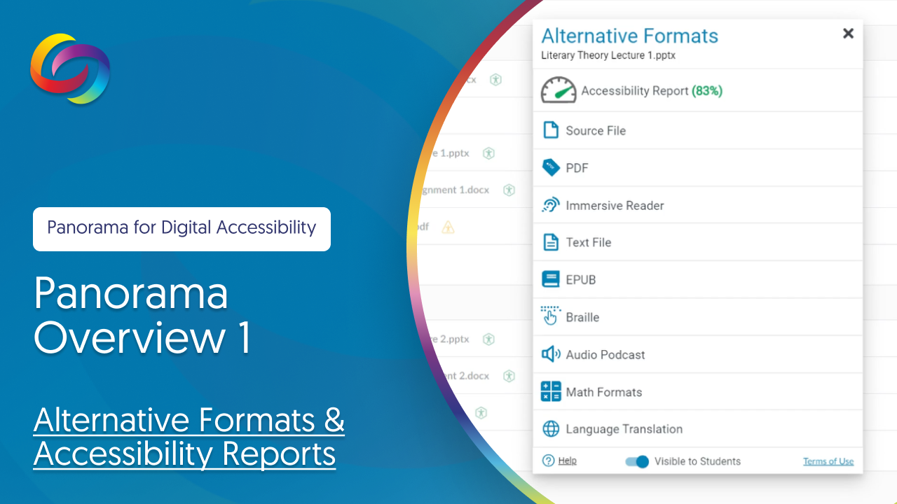 Panorama Overview 1: Alternative Formats and Accessibility Reports