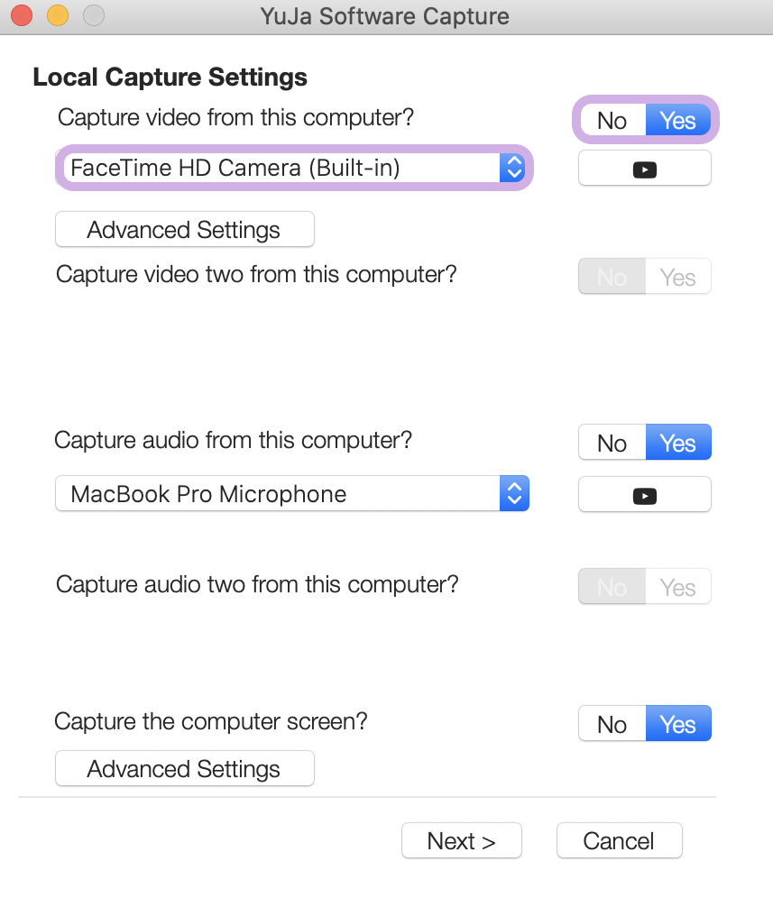 Video source is enabled and selected.
