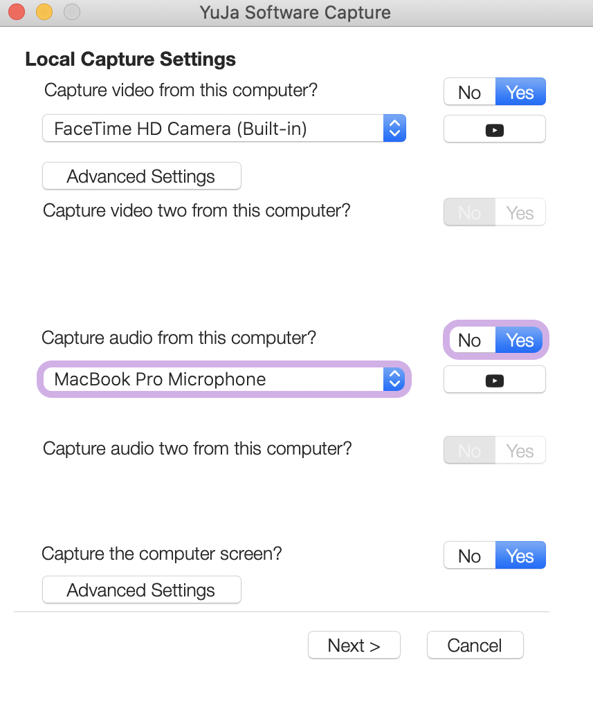 Audio source is enabled and selected.