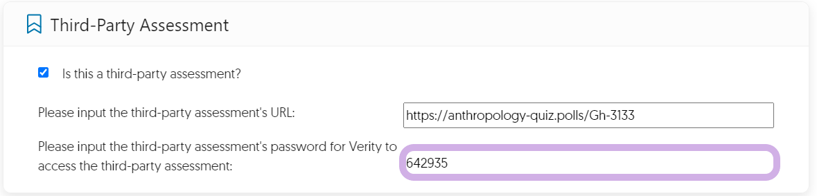 Third-Party Assessment panel features the option to add a password.