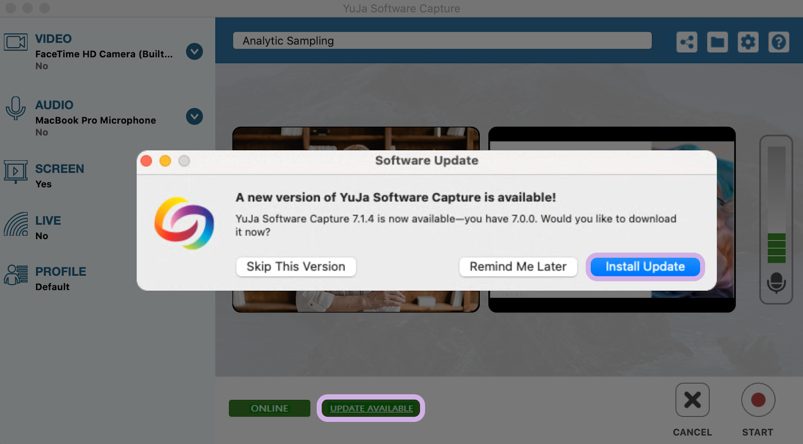 Software Capture application featuring the update checker.