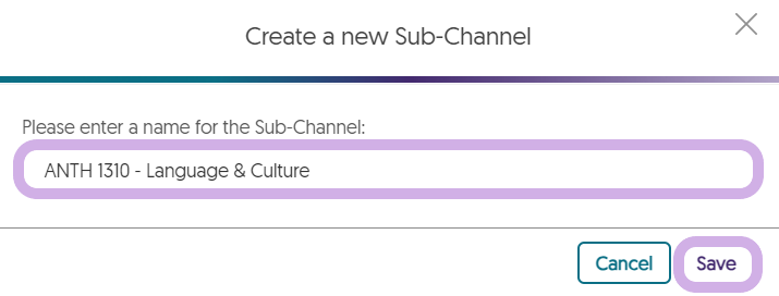 Create a new sub-channel dialogue window.