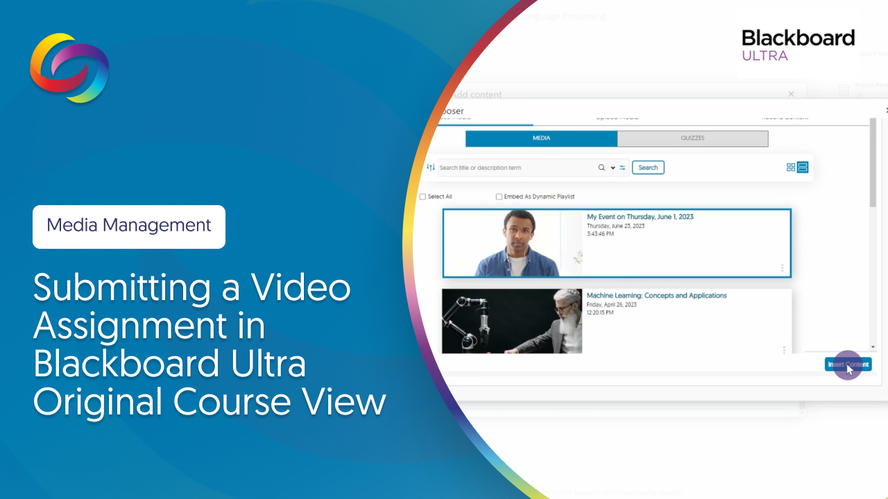 Submitting a Video Assignment in Blackboard Ultra Original Course View thumbnail.