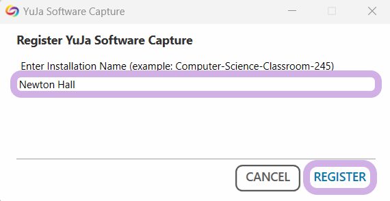 Modal to register Software Capture name.