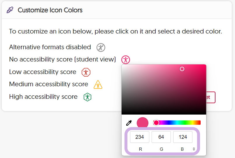 A color is selected RGB values.