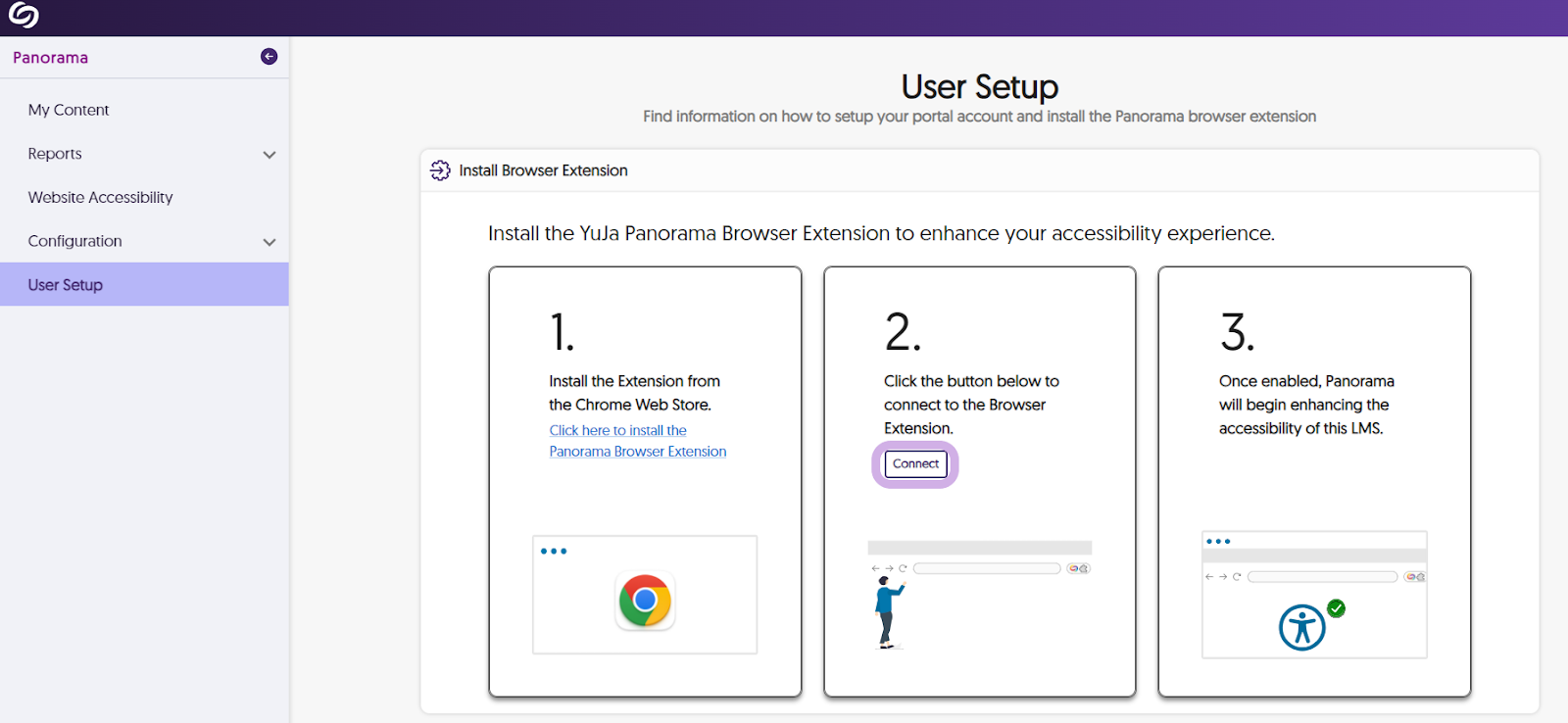 Panorama User Setup page. Step two is highlighted.
