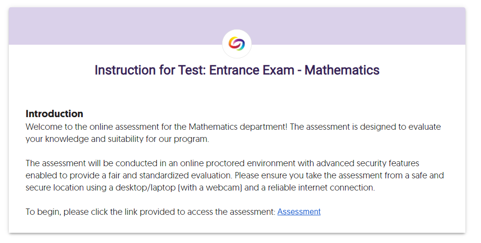 Online Assessment - WELCOME!