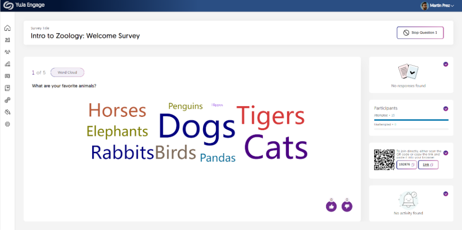 The YuJa Engage Word Cloud, featuring participants' favorite animals.