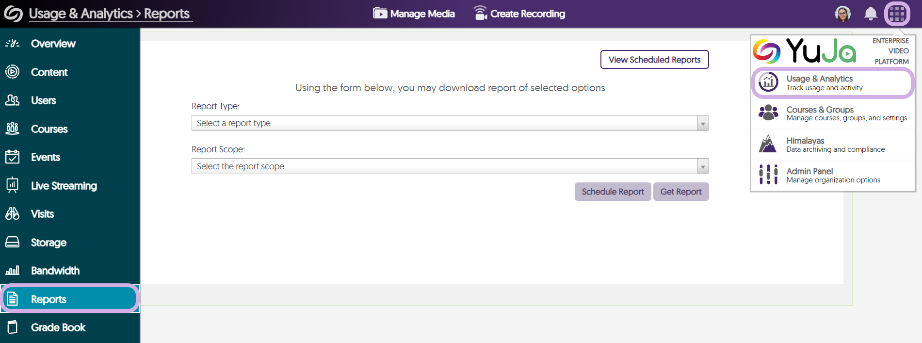 The Reports tab is selected from Usage & Analytics.