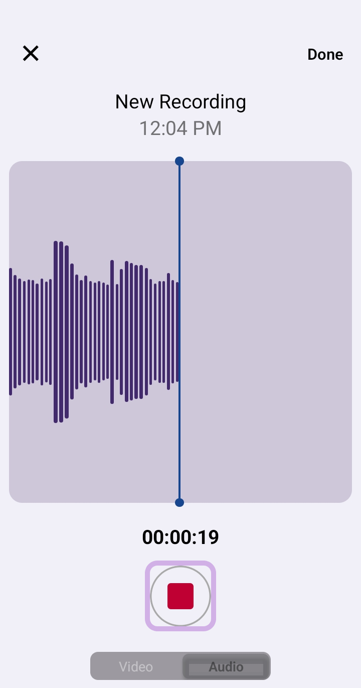 The end recording button for an audio recording is highlighted.