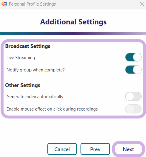 Local Capture Settings menu showing the Next button selected.