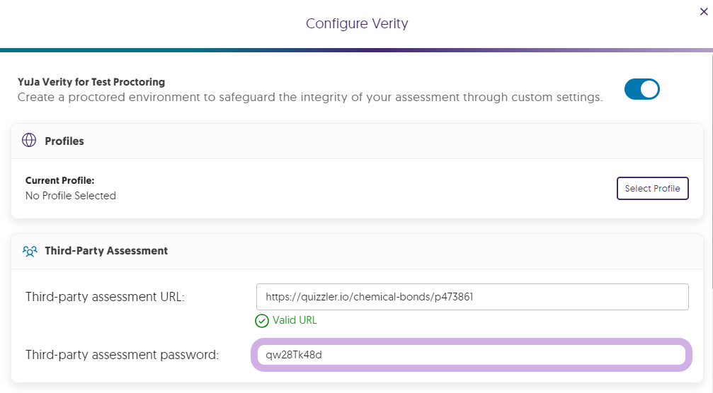 Third-Party Assessment panel features the option to add a password.