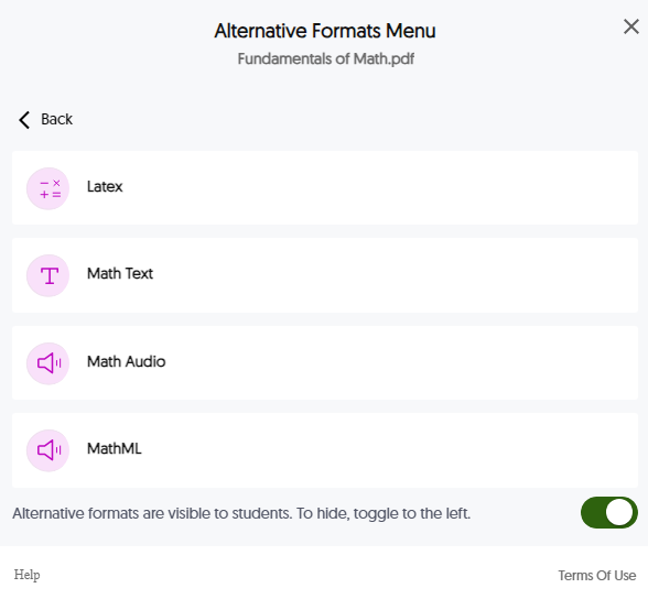 A list of math formats.