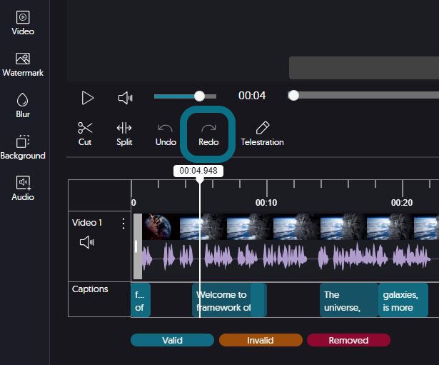 The video editor with the Redo button highlighted.