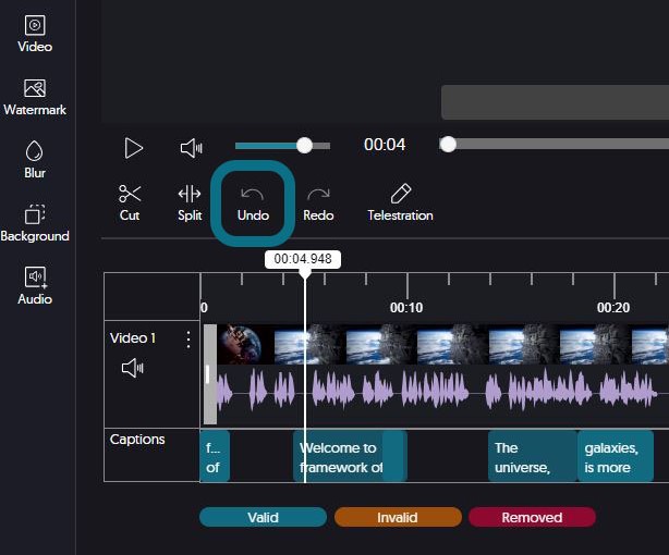 The video editor with the Undo button highlighted.