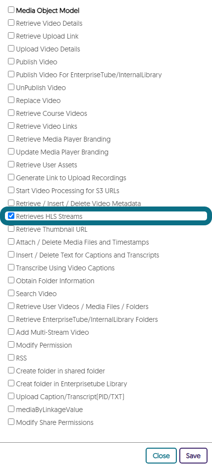 the setting to retrieve HLS streams is shown selected.