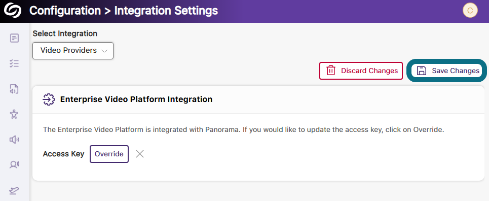 the integration's page save button is shown selected.