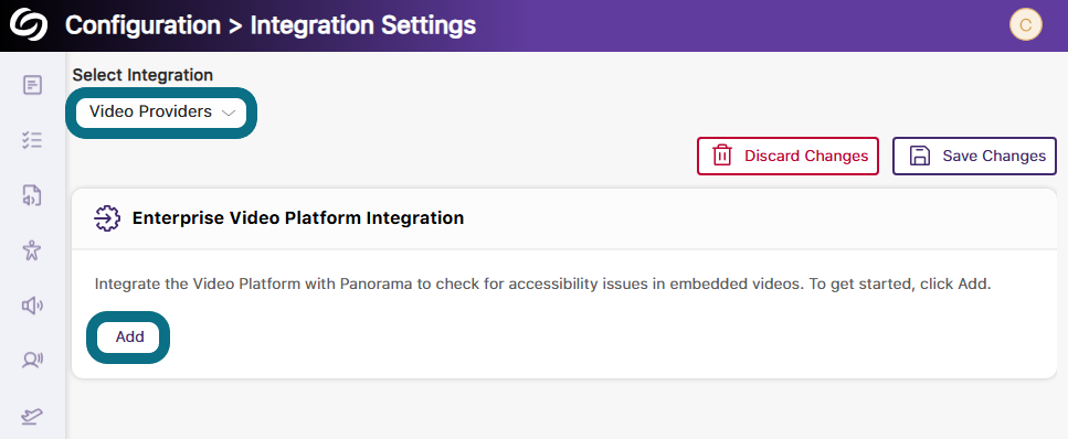 The add button for the Video Providers integration is shown.