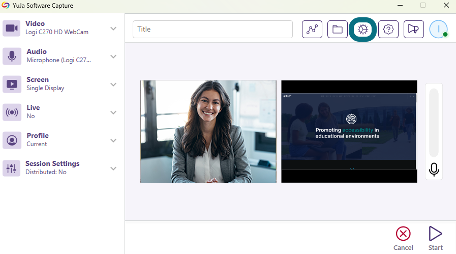 The Settings icon in YuJa Software Capture.