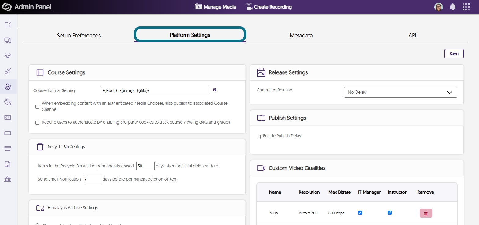 The platform setting tab is selected.