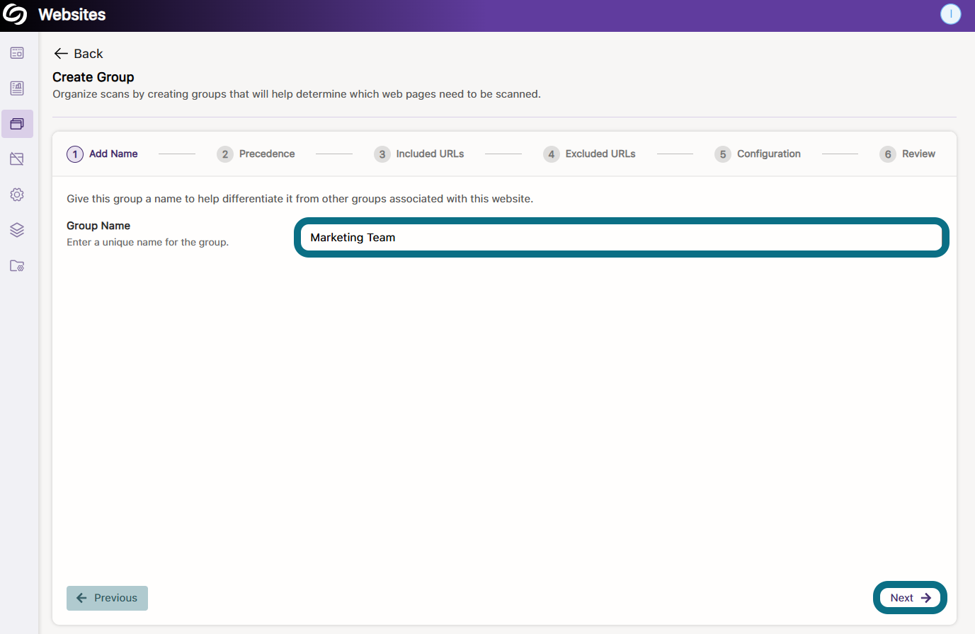 An image of the Create Group page highlighting the Group Name field.