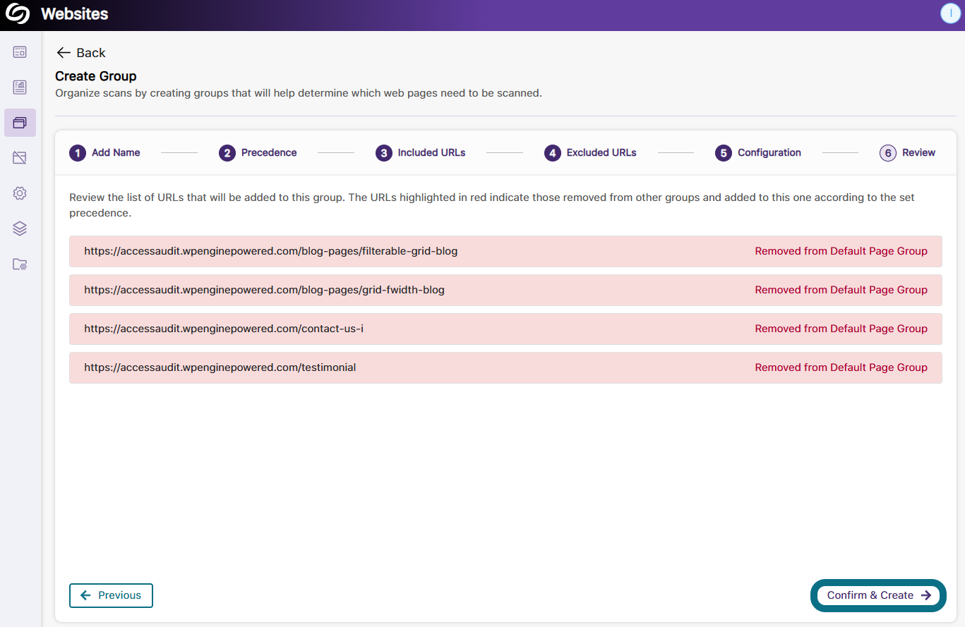 An image of the Create Group page highlighting the review step and Confirm & Create button.