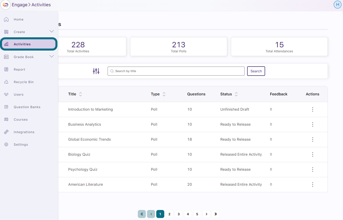 The Activity button in the side panel in Engage.