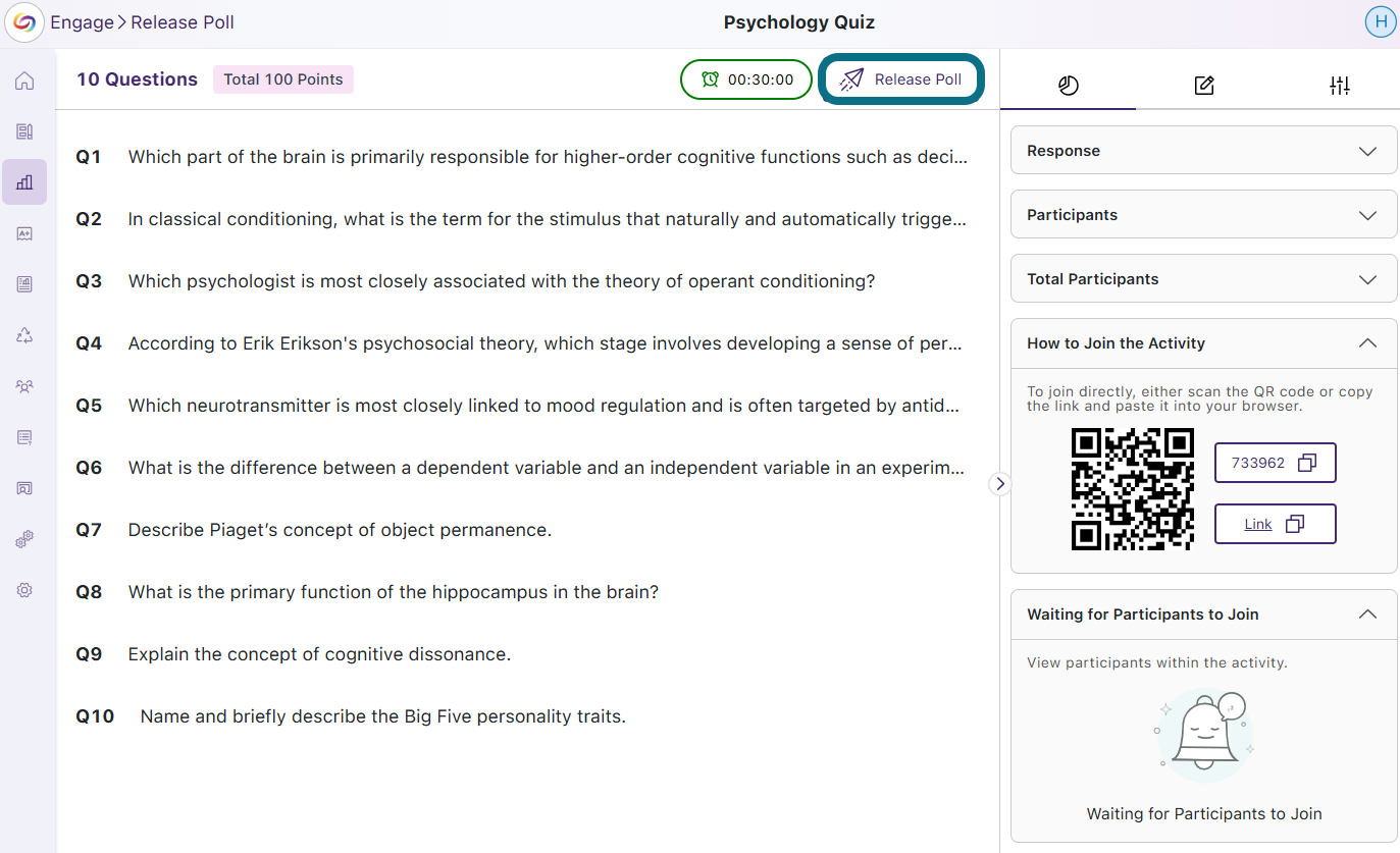 The Poll page in Engage highlighting the Release Poll button.