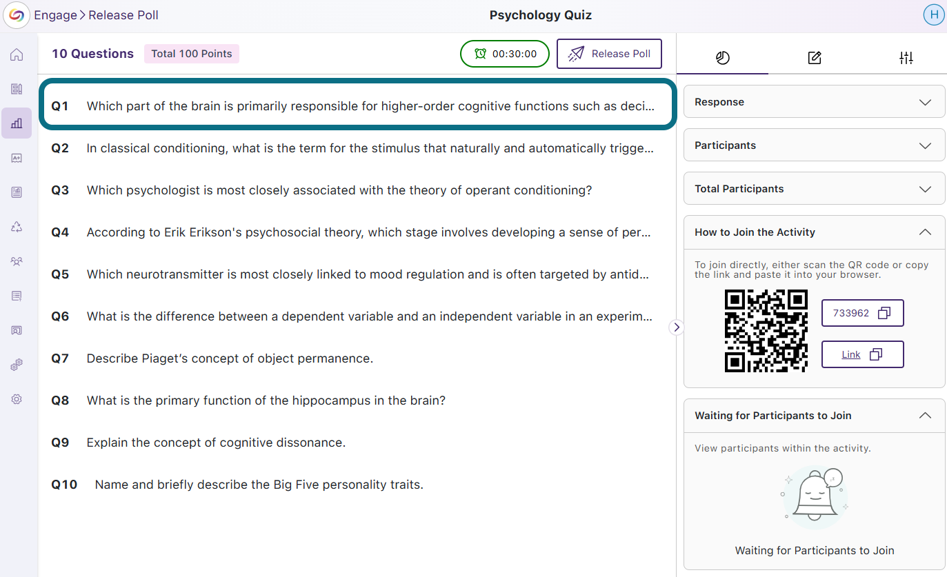 The Poll page in Engage highlighting a question.