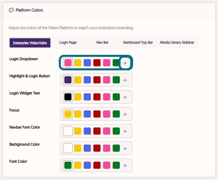 An image of the Branding panel highlighting the Platform Colors section.