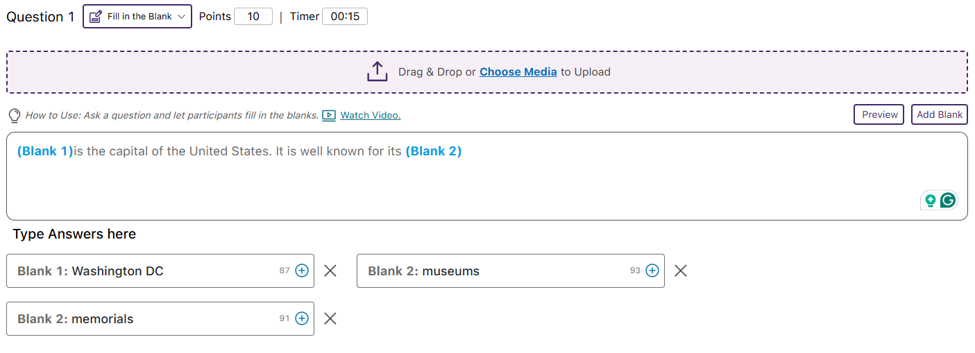 Fill in the blanks Questions in Engage.