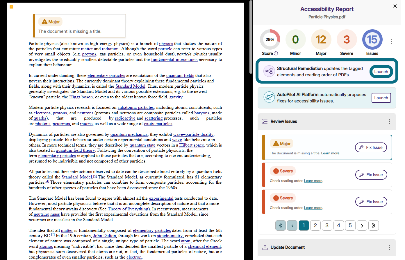An image of the Accessibility Report highlighting the Structural Remediation banner and the Launch button.