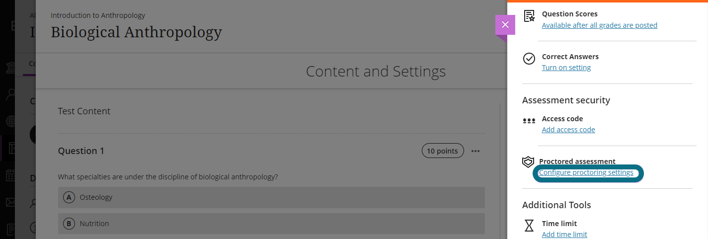 Configure proctoring settings is highlighted.
