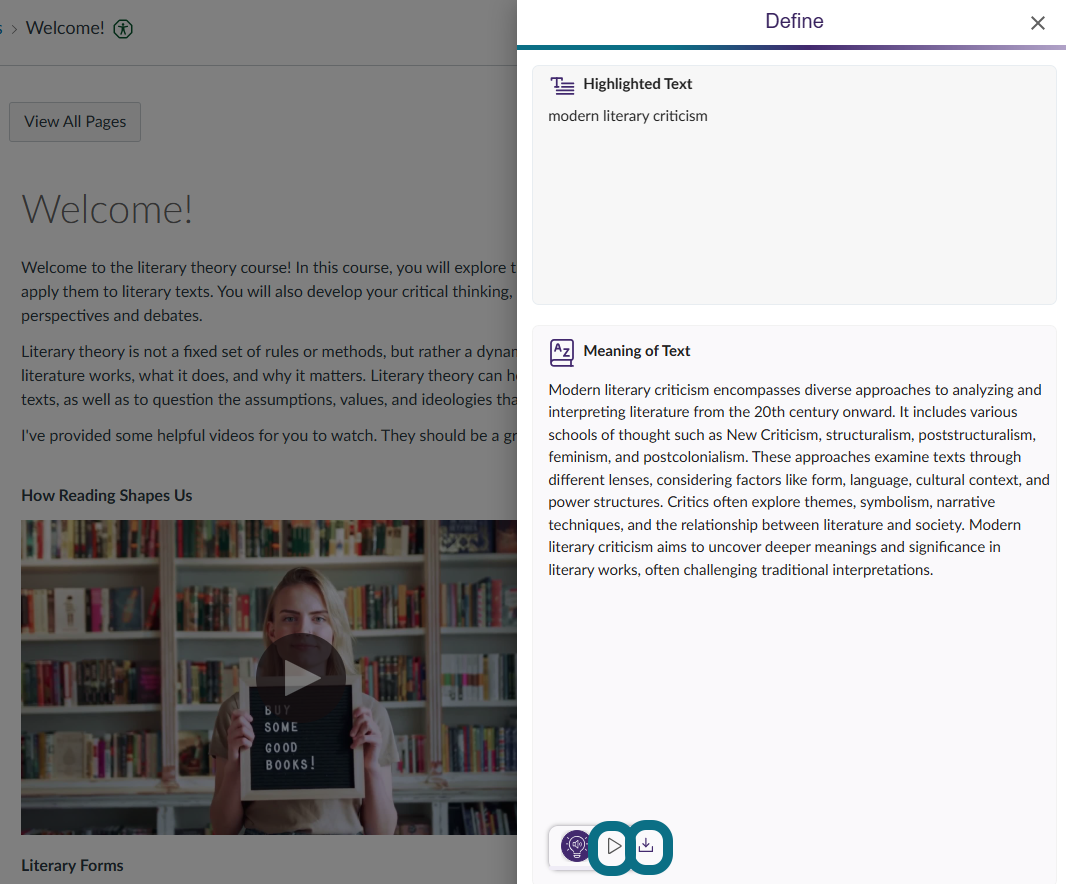 An image of the Play and Download button in the Define window.