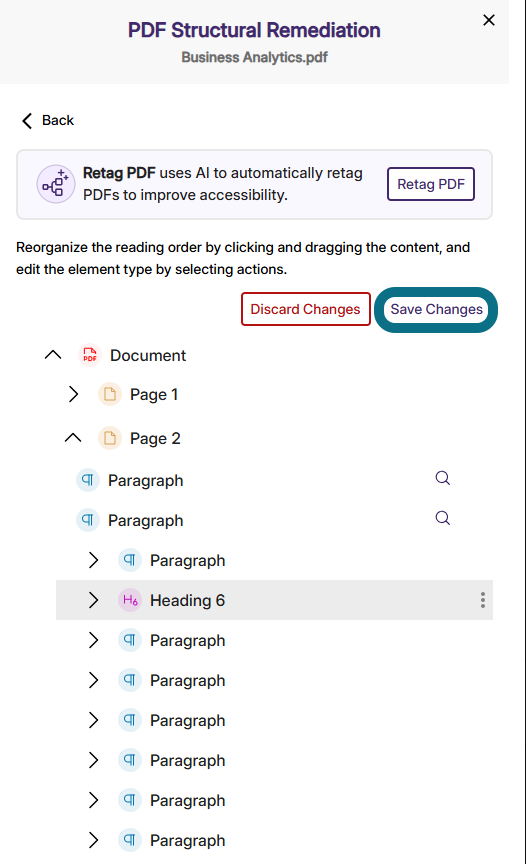 The Save button is shown to update the structure of the document.