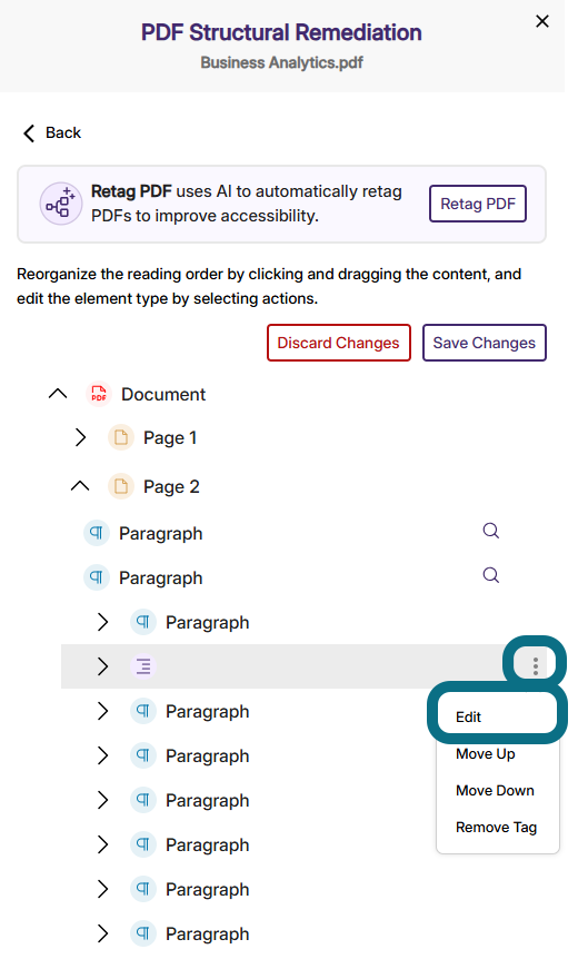 An image of the Element that is beyond heading level 6 in the Accessibility Report.