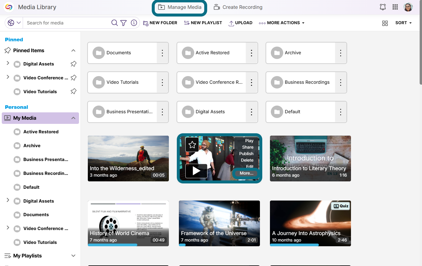 The Manage Media panel with the Manage Media button highlighted.