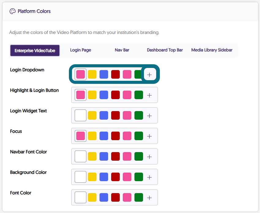 An image of the Branding panel highlighting the Platform Colors section.